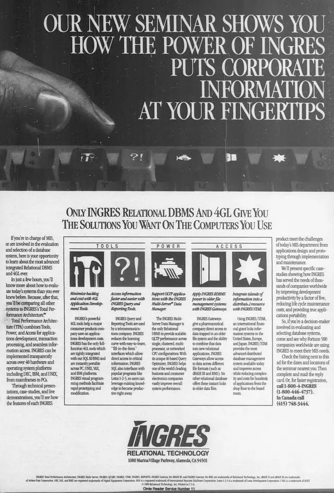 Advertisements for INGRES