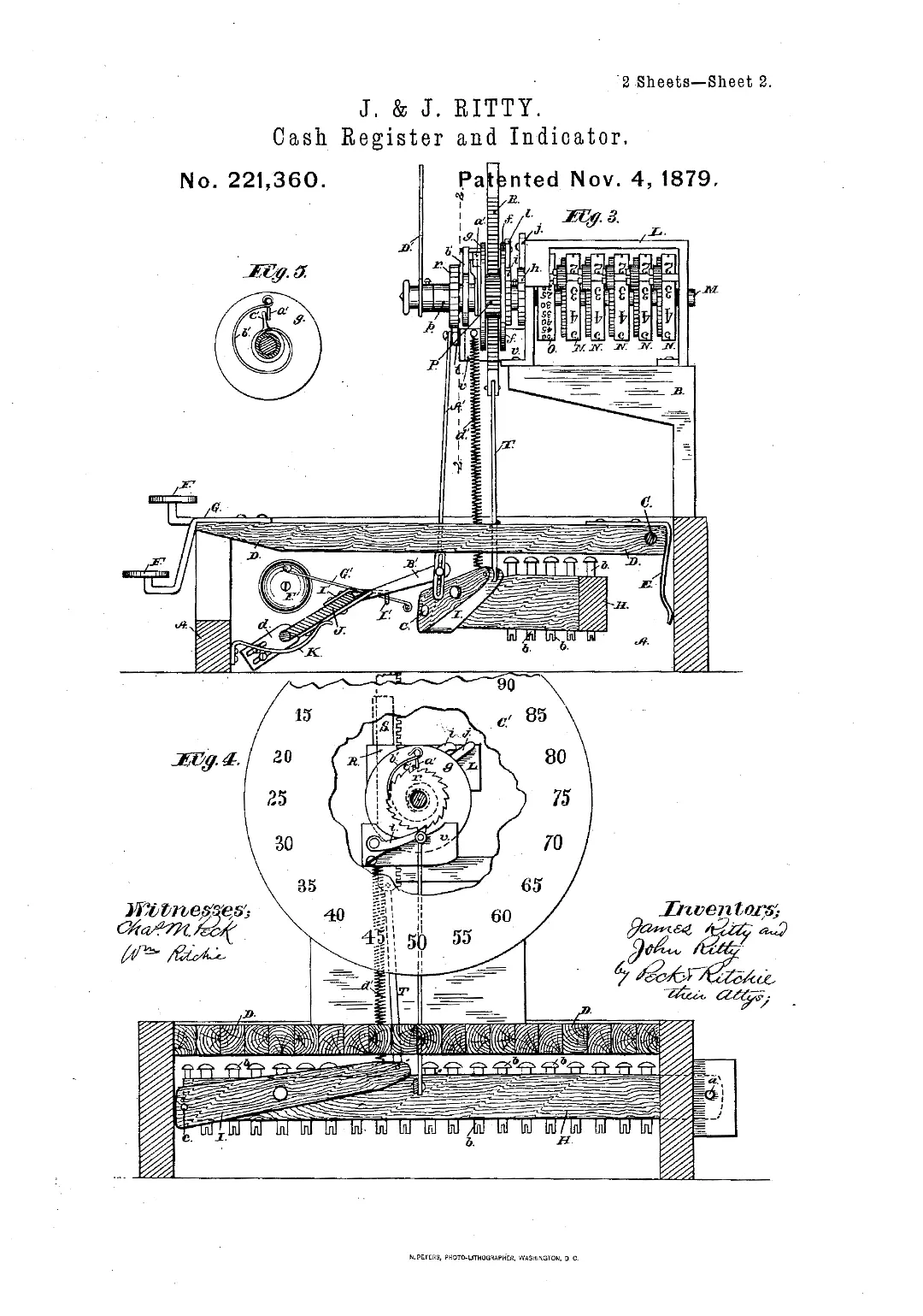 Blueprint of the cash register and indicator from U.S. Patent No. 221360