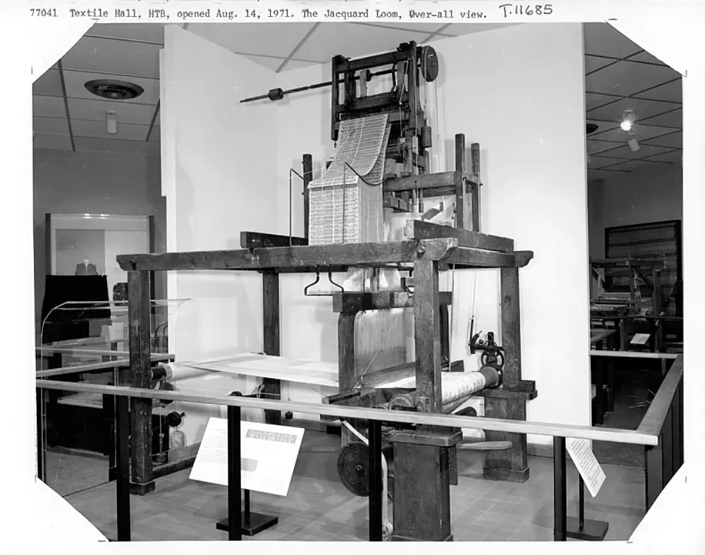 Jacquard loom with punch cards